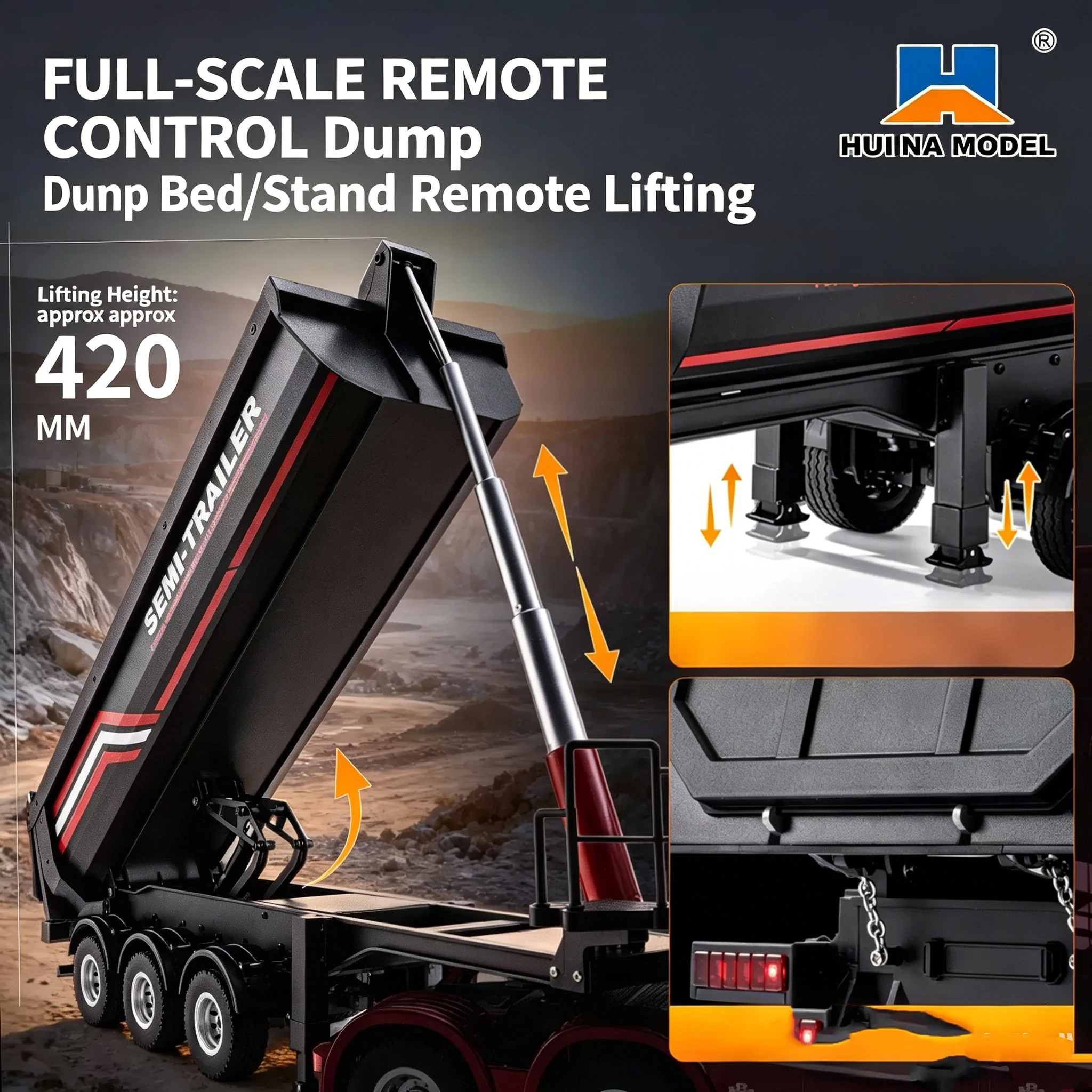 HUINA 1509 1/18 19CH Semi-trai - огляд і ціна Dump Truck Toy