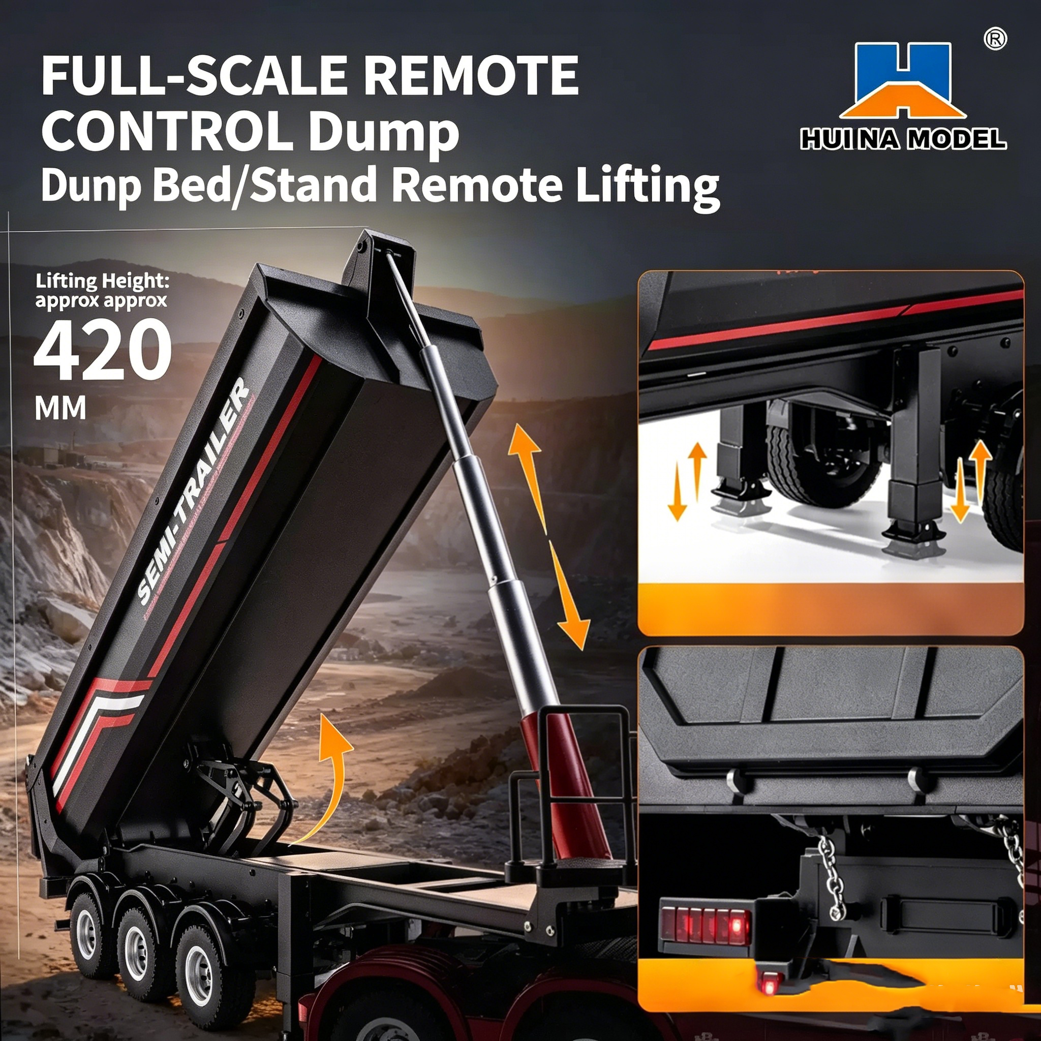 HUINA 1509 1/18 19CH Semi-trai - огляд і ціна Dump Truck Toy